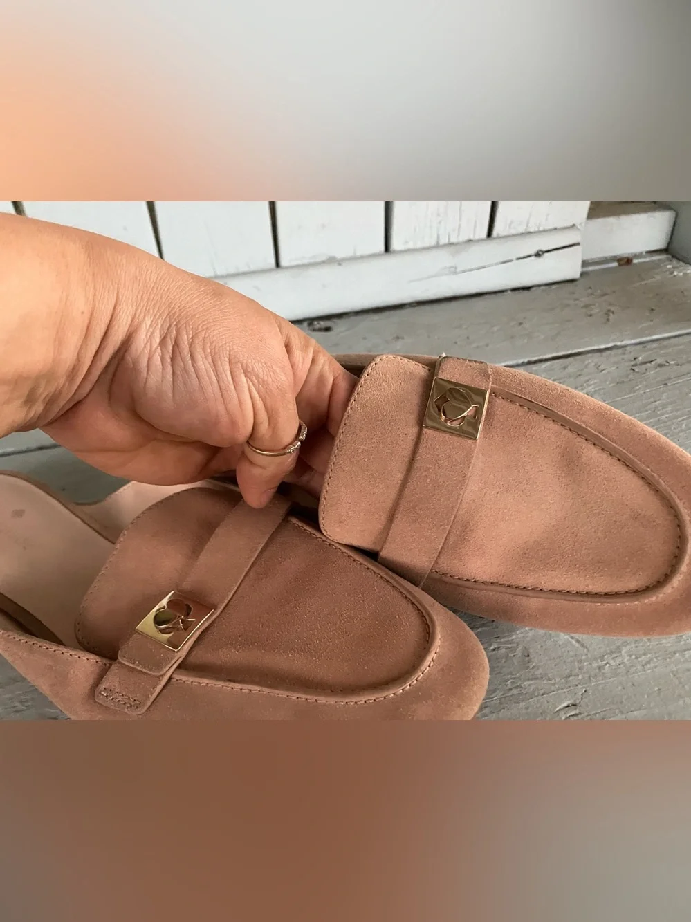 kate spade Blush soft leather Slip-On Mules with Gold Accent